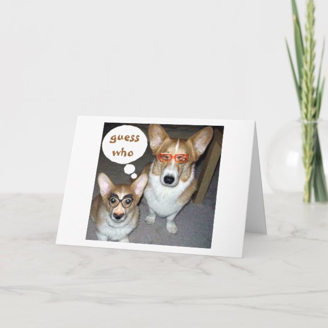 TARJETA CORGIS DICEN ADIVINAR QUIÉN LE DESEA FELIZ CUMPLEA (Anverso)