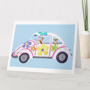 Tarjeta Corgis hippies galeses en su Coche del Amor de Niñ