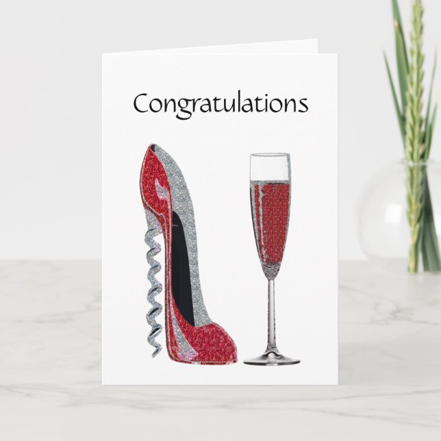 Tarjeta Corkbolt Heel Red Stiletto y Champagne Glass (Anverso)