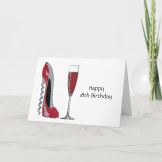 Tarjeta Corkbolt Heel Red Stiletto y Champagne Glass