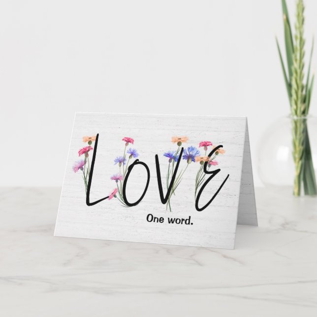 Tarjeta Cornflower Love Text On Wood (Anverso)