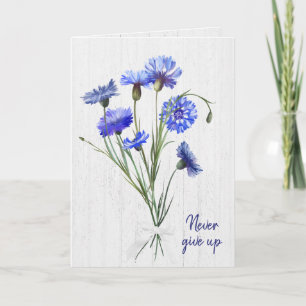 Tarjeta Cornflowers Azules En Madera Blanca