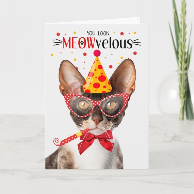 Tarjeta Cornish Rex Cat MEOWvelous Cumpleaños (Anverso)
