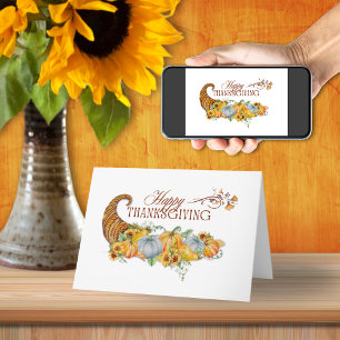 Tarjeta Cornucopia de Acción de Gracias Feliz