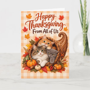 Tarjeta Cornucopia De Gatos Feliz Día De Acción De Gracias