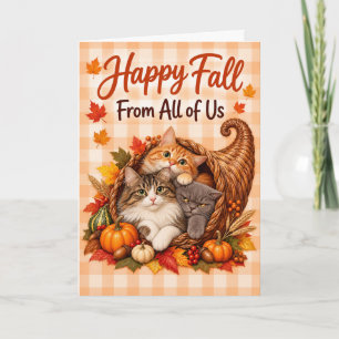 Tarjeta Cornucopia De Gatos Feliz Otoño De Todos