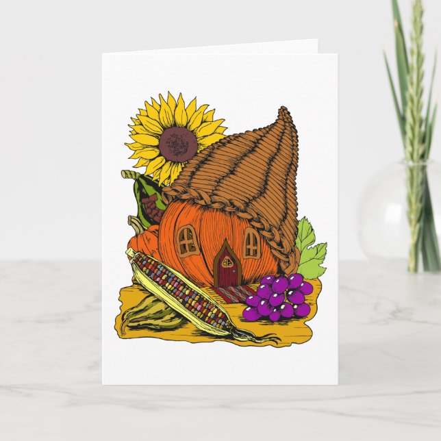 Tarjeta Cornucopia y Pumpkin Fairy House Whimsical Blank (Anverso)