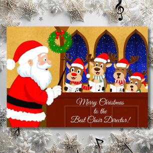 Tarjeta Coro de Feliz Navidad Director Santa con Reno