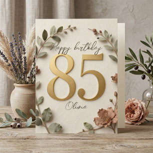 Tarjeta Corona Botánica Dorada Elegante Cumpleaños 85 Muje