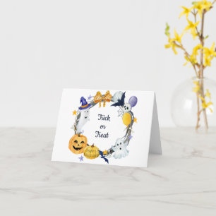Tarjeta Corona de calabaza y fantasmas de acuarela "Truco