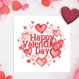 Tarjeta Corona de Corazones Rosados Rojos Románticos Día d