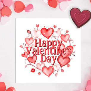 Tarjeta Corona de Corazones Rosados Rojos Románticos Día d