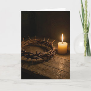 Tarjeta Corona de Espinas de Pascua Iluminada por una Vela