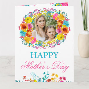 Tarjeta Corona de flores de acuarela de primavera Día de l