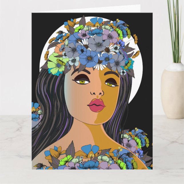 Tarjeta Corona de flores de una mujer floral (Anverso)