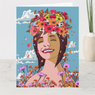 Tarjeta Corona de flores de una mujer floral