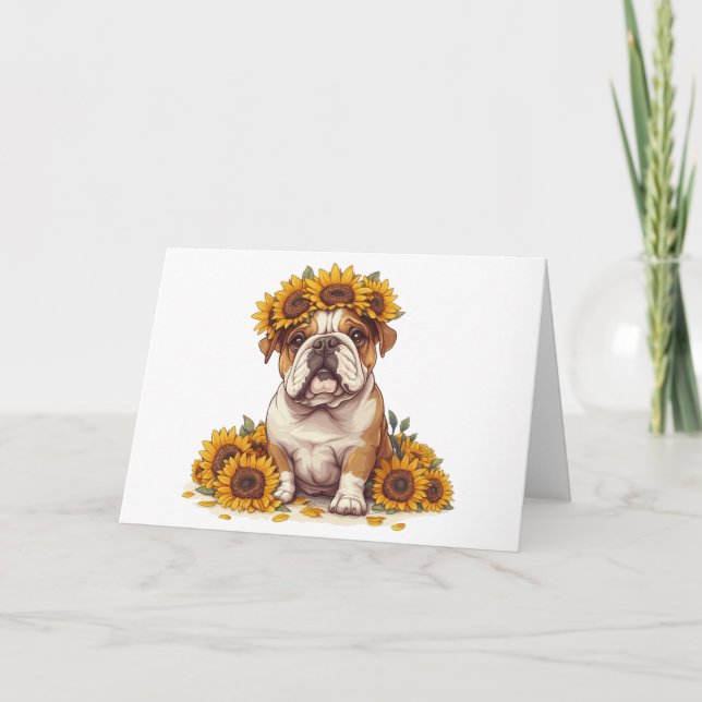 Tarjeta Corona de girasol de Bulldog inglés (Anverso)