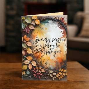 Tarjeta Corona de hoja de otoño en acuarela Cumpleaños de 