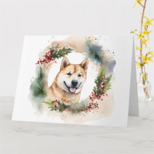 Tarjeta Corona de Navidad Akita Perro Festivo