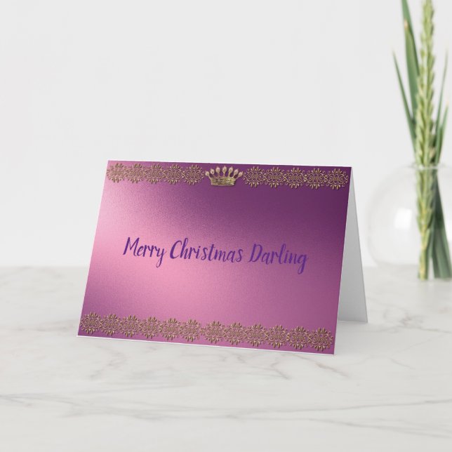 Tarjeta Corona de Navidad alegre púrpura/oro (Anverso)