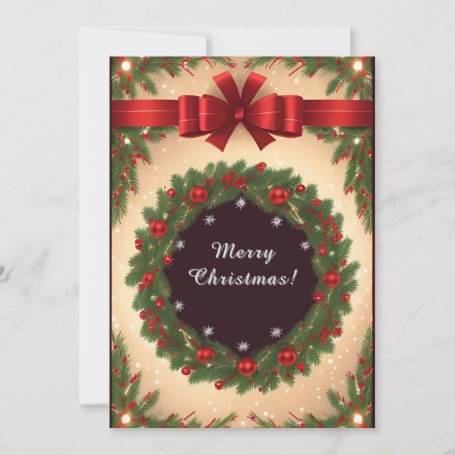 Tarjeta Corona de Navidad Brillante (Anverso)