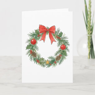 Tarjeta Corona de Navidad clásica con lazo para amantes de