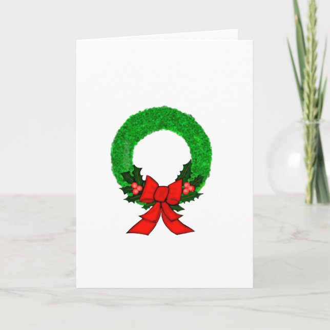 Tarjeta Corona de Navidad clásica con lazo rojo (Anverso)