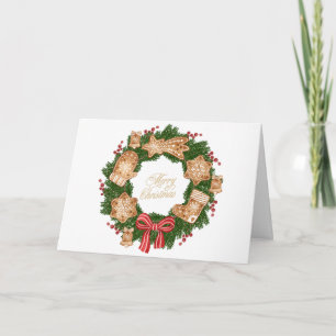 Tarjeta Corona de Navidad con galletas de jengibre, bayas