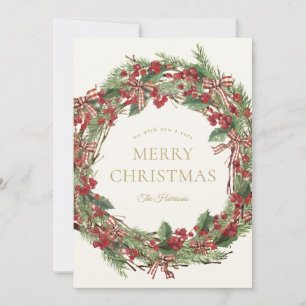Tarjeta Corona de Navidad con lazo de Gingham Foto