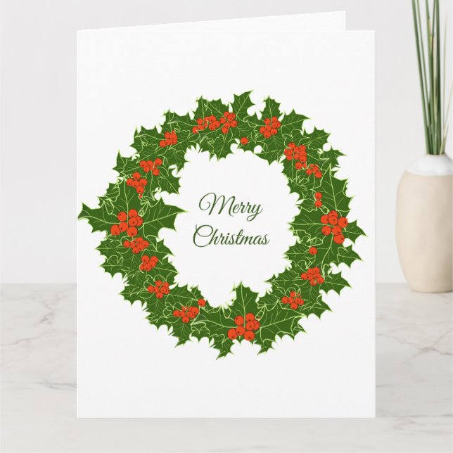 Tarjeta Corona de Navidad de acebo alegre (Anverso)