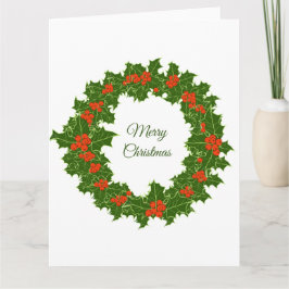 Tarjeta Corona de Navidad de acebo alegre