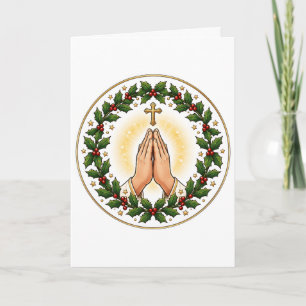 Tarjeta Corona de Navidad de Acebo Cerámica de Manos en Or
