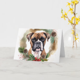 Tarjeta Corona de Navidad de Boxer Pupilo Festivo