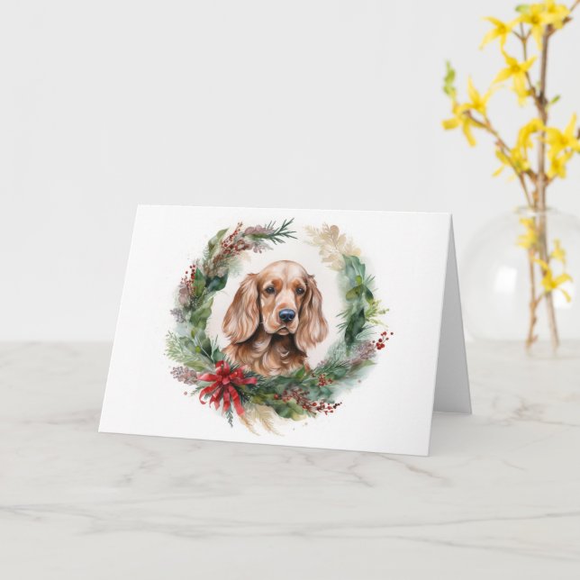 Tarjeta Corona de Navidad de Cocker Spaniel Perro festivo (flor amarilla)