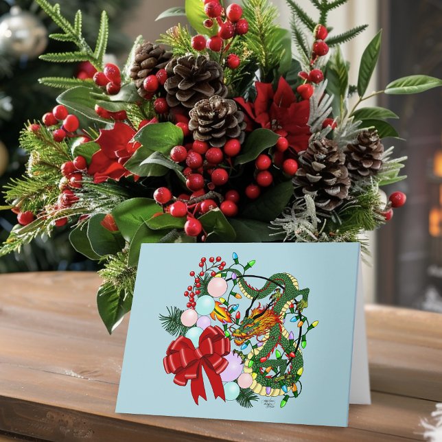 Tarjeta Corona de Navidad de dragón chino de fantasía (Subido por el creador)