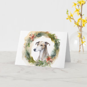 Tarjeta Corona de Navidad de galgo Pup festivo
