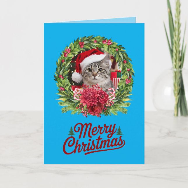 Tarjeta Corona de Navidad de Gato Bonito (Anverso)