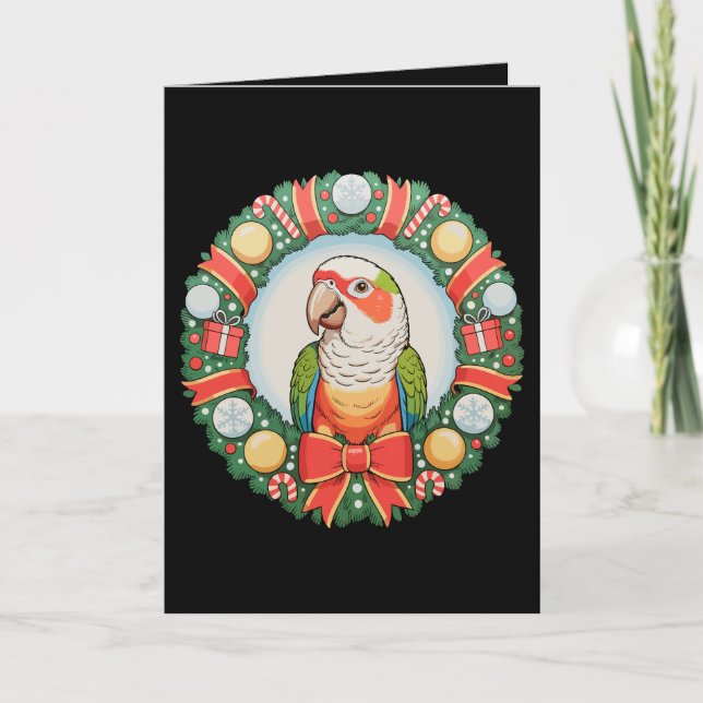 Tarjeta Corona de Navidad de loro Conure de mejilla verde  (Anverso)