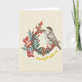 Tarjeta Corona de Navidad de Pájaro Feliz Navidad