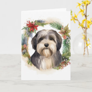 Tarjeta Corona de Navidad de Terrier Tibetano Perro Festiv