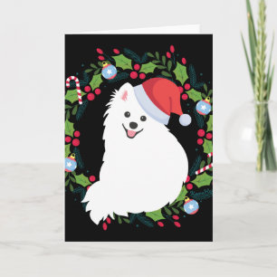 Tarjeta Corona de Navidad Perro Spitz Japonés