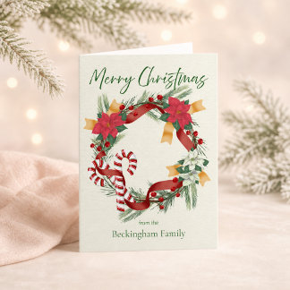 Tarjeta Corona de Navidad personalizada con apellido de fa