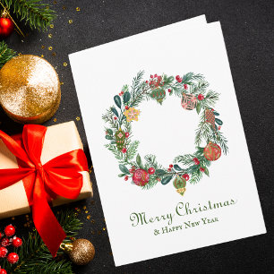 Tarjeta Corona de Navidad Retro Vintage y Adornos Divertid