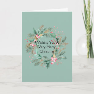 Tarjeta Corona de Navidad Verde Rosa