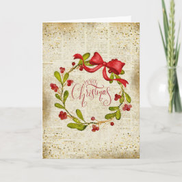 Tarjeta Corona de Navidad Vintage y Lazo