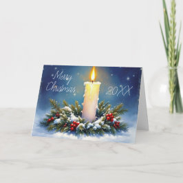 Tarjeta Corona de Navidad y pintura de vela encendida