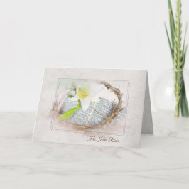 Tarjeta Corona de Pascua y Biblia con Lily