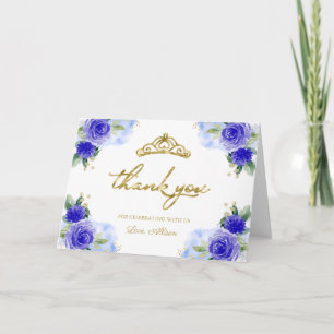 Tarjeta Corona de quinceañera de flores azules Gracias