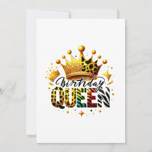 Tarjeta Corona de reina de cumpleaños safari