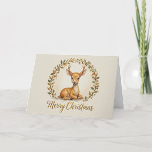 Tarjeta Corona de Reno Elegante Navidad Mínima Dorada